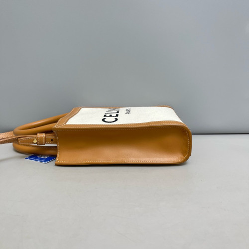 Celine Mini Vertical Cabas Canvas Calfskin White Tan