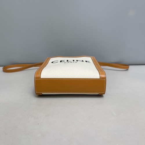 Celine Mini Vertical Cabas Canvas Calfskin White Tan