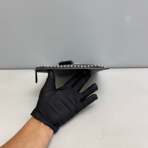 Fendi Studded Bill Pouch Saffiano Calfskin Black White