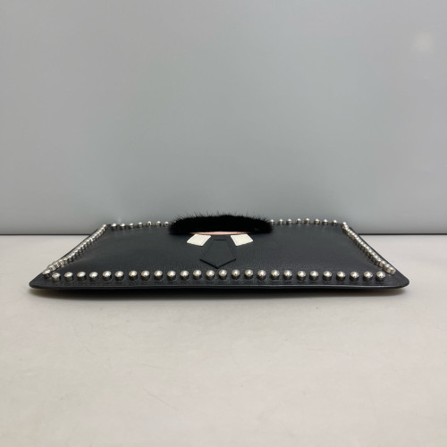 Fendi Studded Bill Pouch Saffiano Calfskin Black White