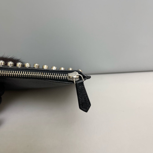 Fendi Studded Bill Pouch Saffiano Calfskin Black White
