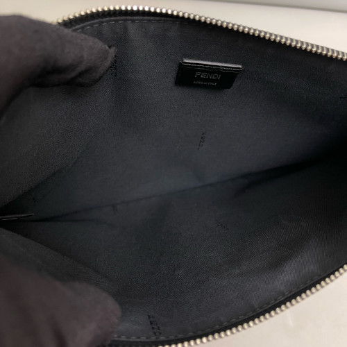 Fendi Studded Bill Pouch Saffiano Calfskin Black White