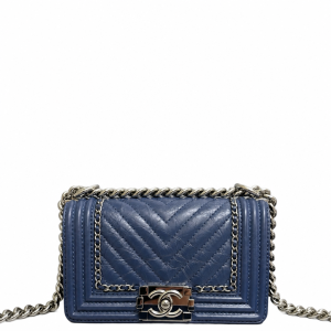 Chanel Quilted Mini Boy Flap Pull Up Leather Blue
