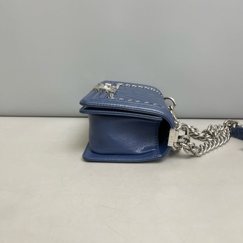 Chanel Quilted Mini Boy Flap Pull Up Leather Blue