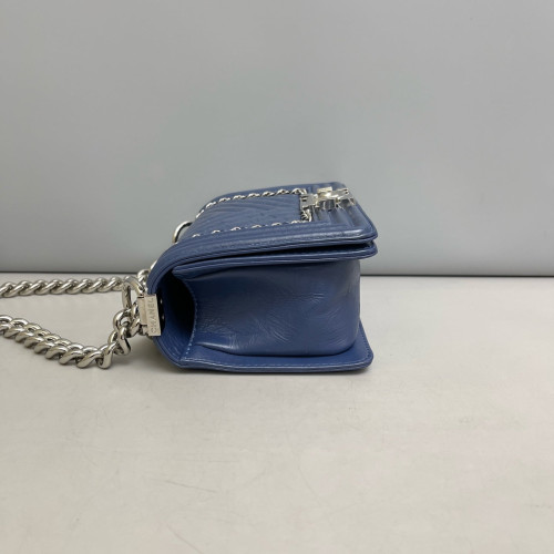 Chanel Quilted Mini Boy Flap Pull Up Leather Blue