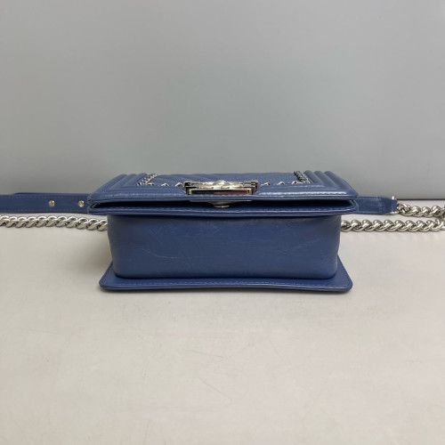 Chanel Quilted Mini Boy Flap Pull Up Leather Blue