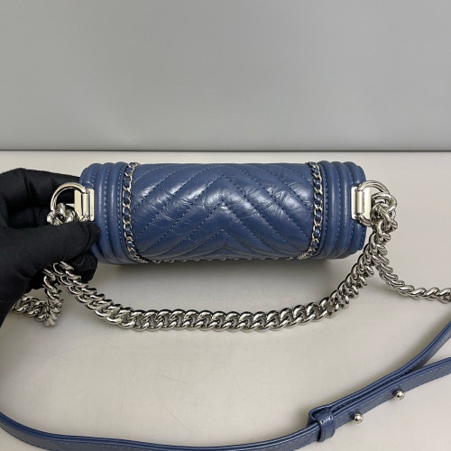 Chanel Quilted Mini Boy Flap Pull Up Leather Blue
