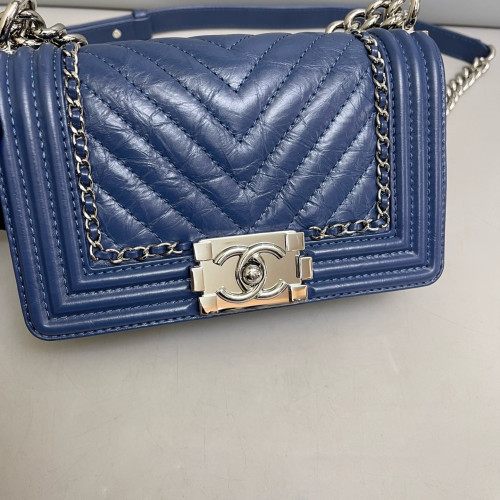 Chanel Quilted Mini Boy Flap Pull Up Leather Blue