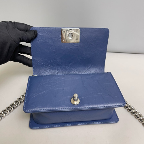 Chanel Quilted Mini Boy Flap Pull Up Leather Blue