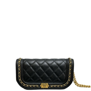 Chanel Quilted Boy Wallet On Chain WOC Caviar Black