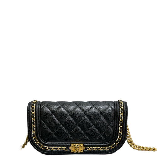 Chanel Quilted Boy Wallet On Chain WOC Caviar Black