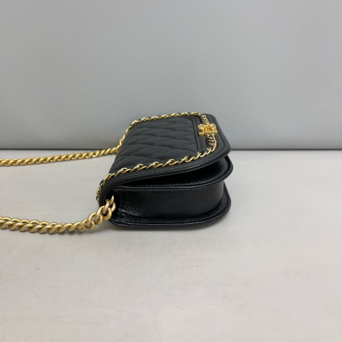 Chanel Quilted Boy Wallet On Chain WOC Caviar Black