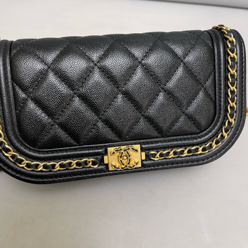 Chanel Quilted Boy Wallet On Chain WOC Caviar Black