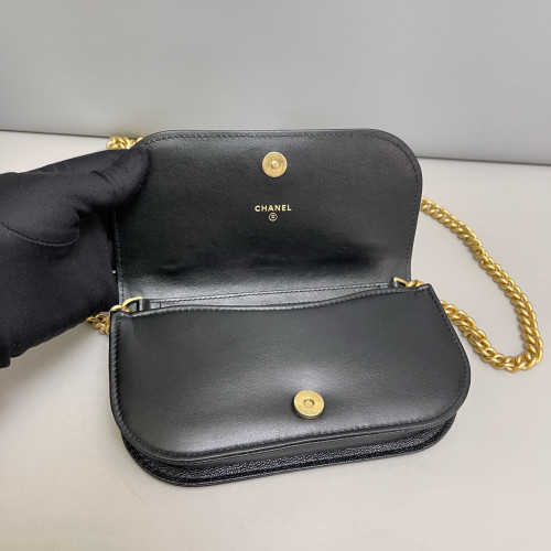 Chanel Quilted Boy Wallet On Chain WOC Caviar Black