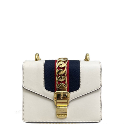 Gucci Web Small Sylvie Shoulder Bag Calfskin White