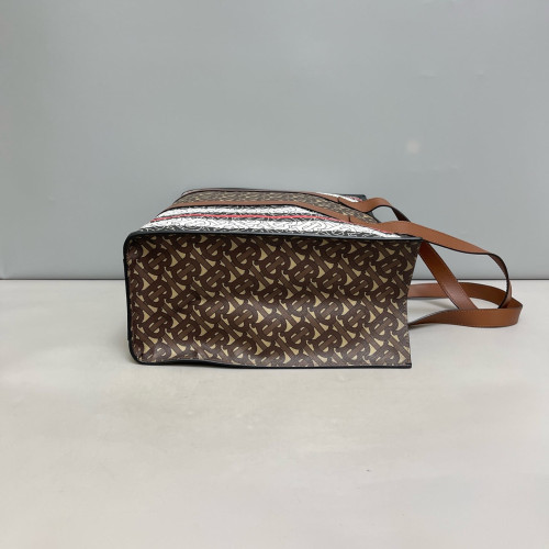 Burberry Stripe Book Tote Monogram Calfskin Brown Black White