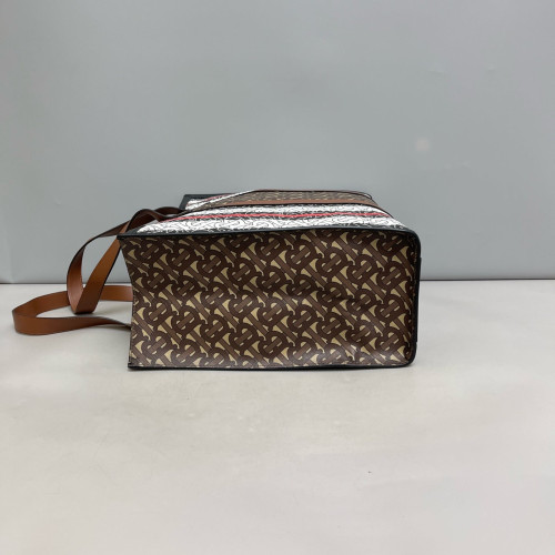 Burberry Stripe Book Tote Monogram Calfskin Brown Black White