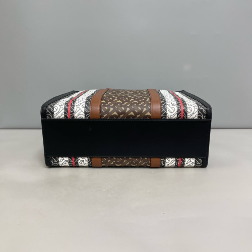 Burberry Stripe Book Tote Monogram Calfskin Brown Black White