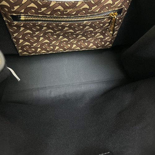 Burberry Stripe Book Tote Monogram Calfskin Brown Black White