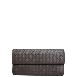 Bottega Veneta Continental Wallet Lambskin Intrecciato Nappa Dark Brown