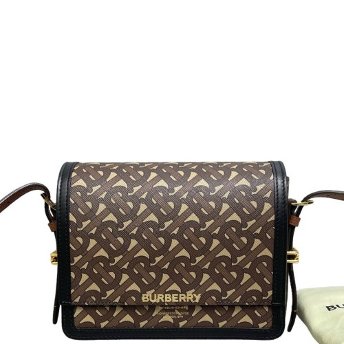 Burberry Small Two Tone Grace Bag Monogram Calfskin Brown Black Dark Brown