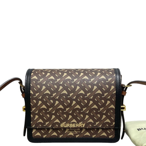 Burberry Small Two Tone Grace Bag Monogram Calfskin Brown Black Dark Brown