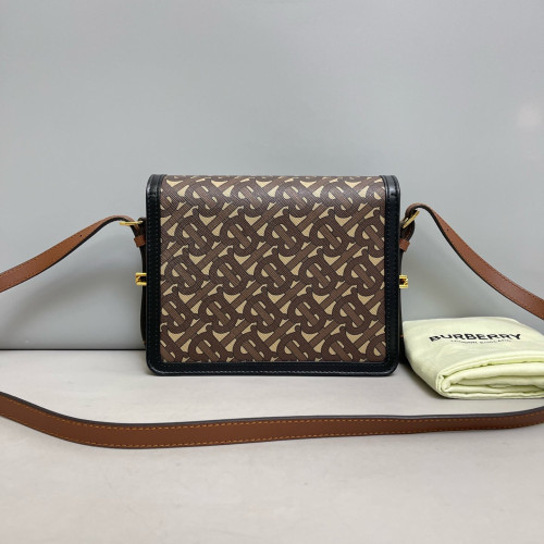 Burberry Small Two Tone Grace Bag Monogram Calfskin Brown Black Dark Brown