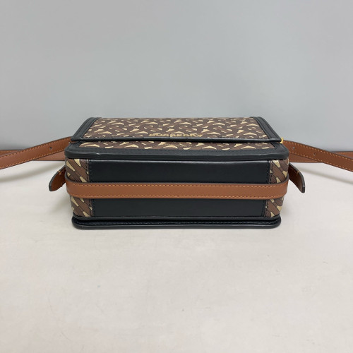 Burberry Small Two Tone Grace Bag Monogram Calfskin Brown Black Dark Brown
