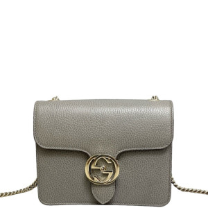 Gucci Small Interlocking G Shoulder Bag Grained Calfskin Grey