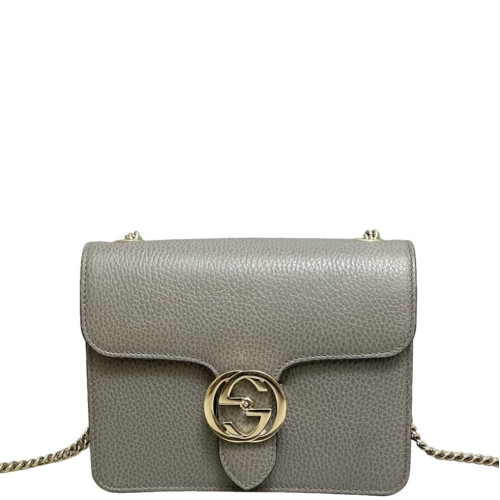 Gucci Small Interlocking G Shoulder Bag Grained Calfskin Grey Gucci Small Interlocking G Shoulder Bag Grained Calfskin Grey