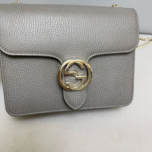 Gucci Small Interlocking G Shoulder Bag Grained Calfskin Grey Gucci Small Interlocking G Shoulder Bag Grained Calfskin Grey