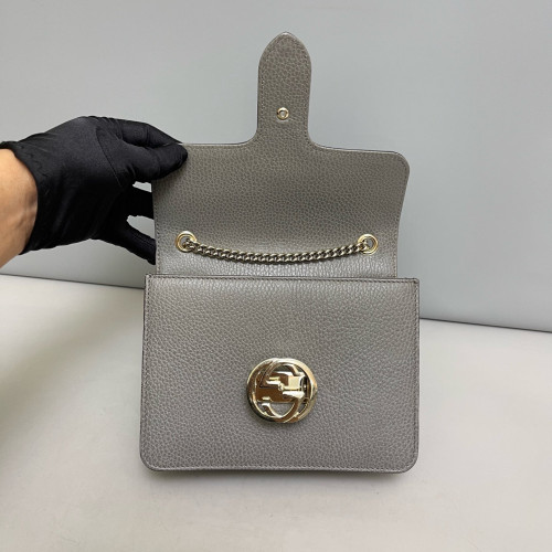 Gucci Small Interlocking G Shoulder Bag Grained Calfskin Grey Gucci Small Interlocking G Shoulder Bag Grained Calfskin Grey
