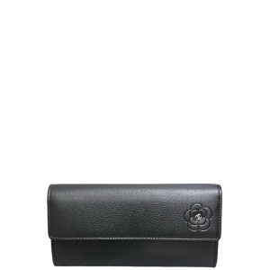 Chanel Camellia Continental Wallet Calfskin Black