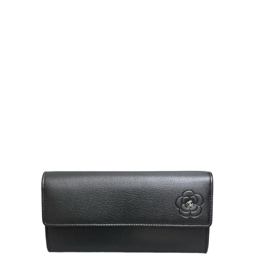 Chanel Camellia Continental Wallet Calfskin Black