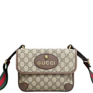 Gucci Small Neo Vintage Double Flap Messenger Bag GG Monogram Beige Brown Green