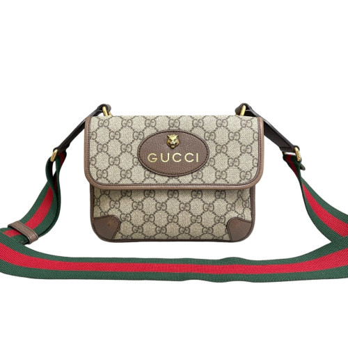 Gucci Small Neo Vintage Double Flap Messenger Bag GG Monogram Beige Brown Green