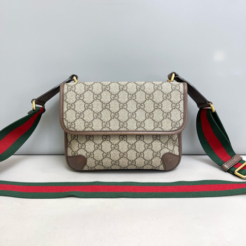 Gucci Small Neo Vintage Double Flap Messenger Bag GG Monogram Beige Brown Green