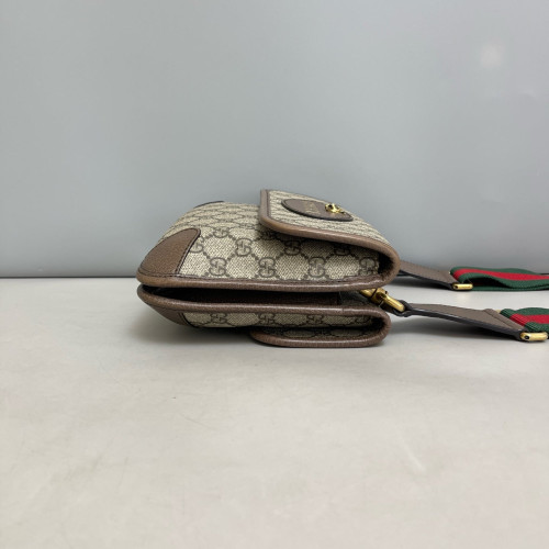 Gucci Small Neo Vintage Double Flap Messenger Bag GG Monogram Beige Brown Green