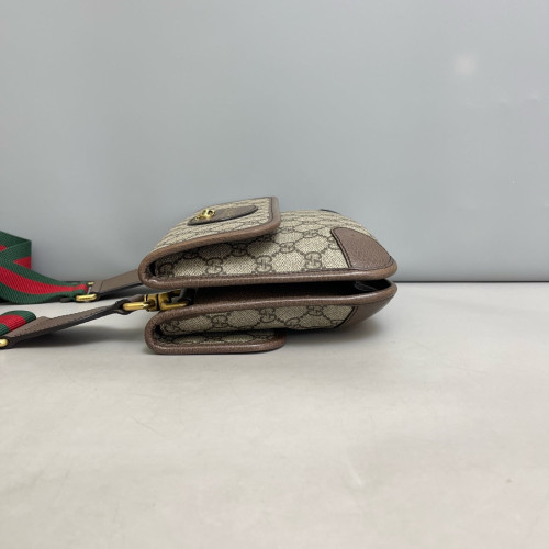 Gucci Small Neo Vintage Double Flap Messenger Bag GG Monogram Beige Brown Green