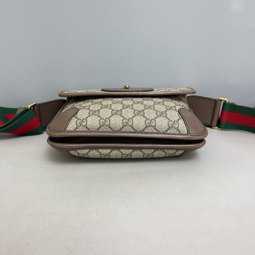 Gucci Small Neo Vintage Double Flap Messenger Bag GG Monogram Beige Brown Green