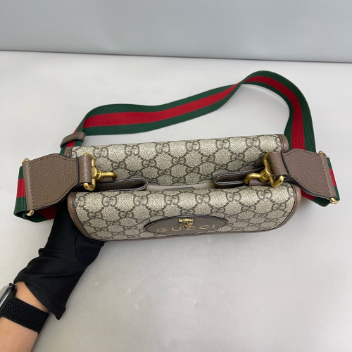 Gucci Small Neo Vintage Double Flap Messenger Bag GG Monogram Beige Brown Green