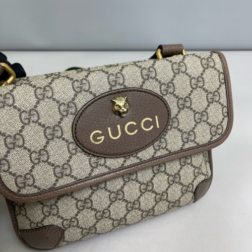 Gucci Small Neo Vintage Double Flap Messenger Bag GG Monogram Beige Brown Green