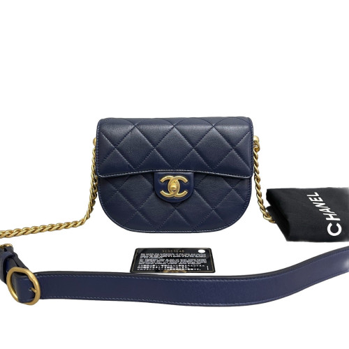 Chanel Quilted Mini Flap Calfskin Dark Blue