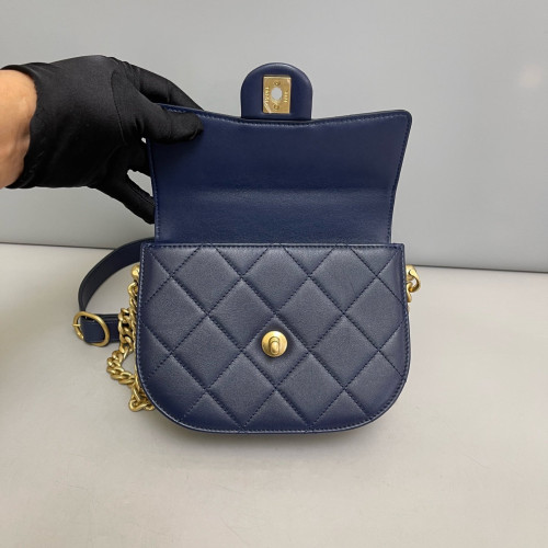 Chanel Quilted Mini Flap Calfskin Dark Blue
