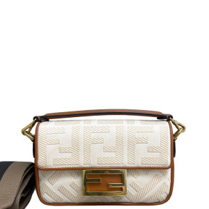 Fendi Mini Baguette Macro FF Calfskin Beige Brown