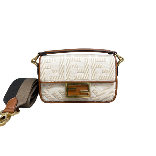 Fendi Mini Baguette Macro FF Calfskin Beige Brown
