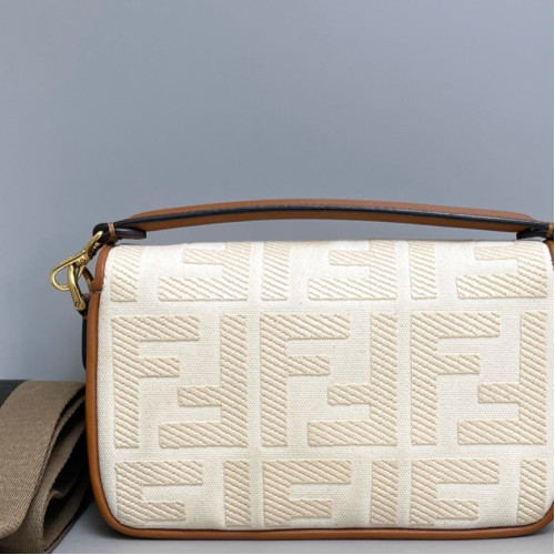 Fendi Mini Baguette Macro FF Calfskin Beige Brown
