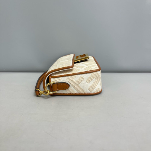 Fendi Mini Baguette Macro FF Calfskin Beige Brown