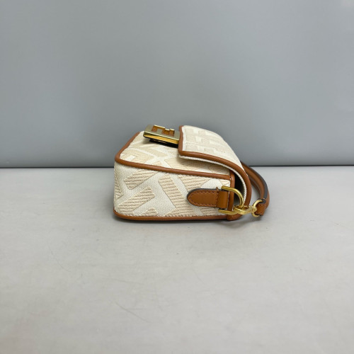 Fendi Mini Baguette Macro FF Calfskin Beige Brown