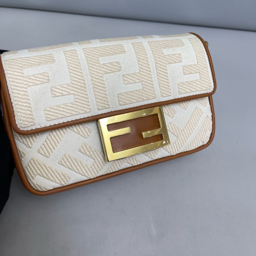 Fendi Mini Baguette Macro FF Calfskin Beige Brown